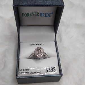 NIB Forever Bride 10K Gold 1/2 CTTW Genuine Diamond Pear Ring Sz 7